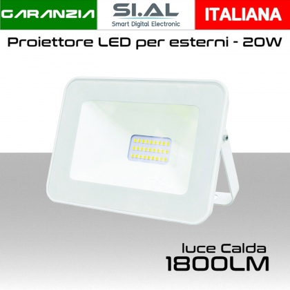Faretto LED per esterno 20W Luce bianca calda 3000k IP65 1800 Lumen Alcapower