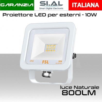 Faretto LED per esterno 10W Luce bianca naturale 4000k IP65 800 Lumen FSL