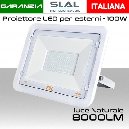 Faretto LED per esterno 100W Luce bianca naturale 4000K IP65 8000 Lumen FSL