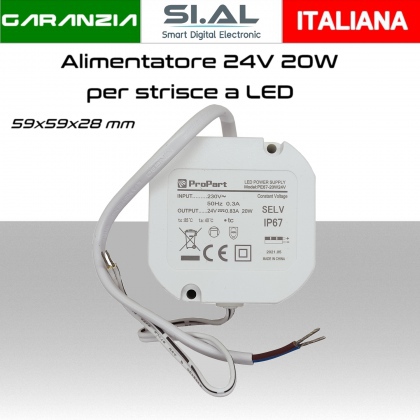 Alimentatore per strisce LED 24V 20W IP67 da incasso scatola 503 per interno trasformatore universale