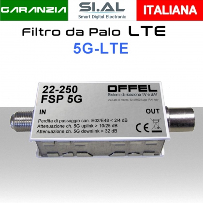 Filtro 5G per antenna TV schermato antidisturbo banda LTE canale 21-48 ad innesto rapido Offel FSP 5G