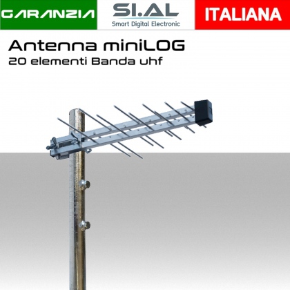 Antenna tv logaritmica UHF banda IV-V con connettore F modello miniLog da 20 elementi 