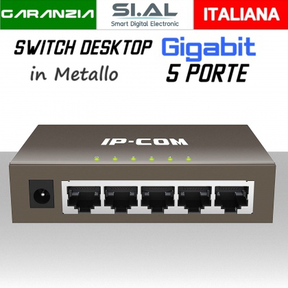 Switch Ethernet 5 porte Gigabit Lan in metallo modello Desktop IP-COM