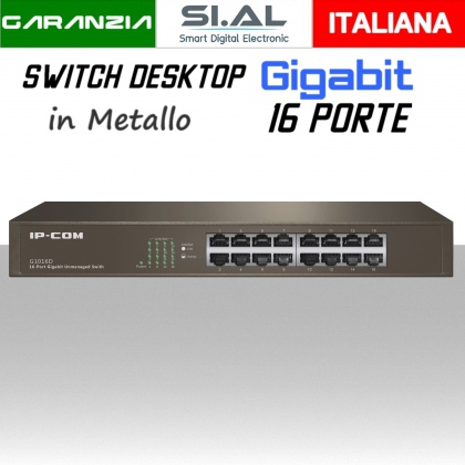 Switch Ethernet 16 porte Gigabit Lan in metallo modello Desktop IP-COM