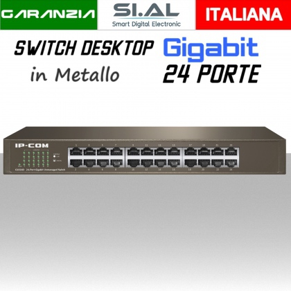 Switch Ethernet 24 porte Gigabit Lan in metallo modello Desktop IP-COM