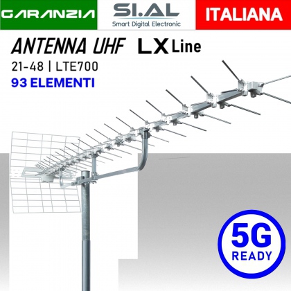 Antenna UHF 5G Ready banda IV-V  93 ELEMENTI con connettore F filtro LTE700 5G canali 21-48 modello Emme Esse LxLINE 92LX45G