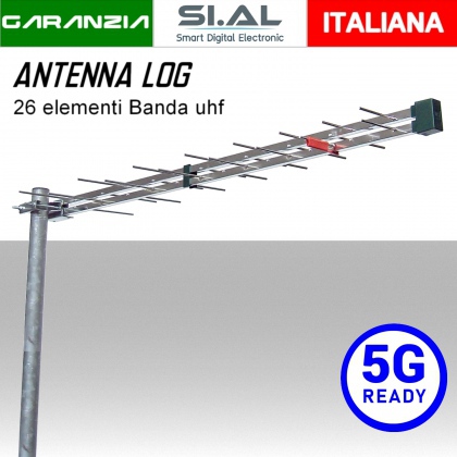 Antenna tv logaritmica UHF 5G Ready banda IV-V da 26 elementi in alluminio con connettore F modello Emme Esse 2148U