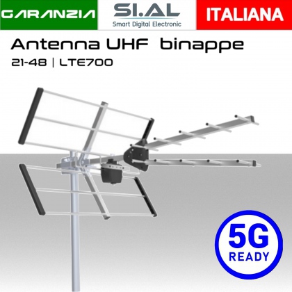 Antenna UHF 5G Ready Binappe  in alluminio con connettore F filtro LTE700 5G canali 21-48  SEDEA SB10