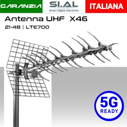 Antenna UHF 5G Ready lambda Direttiva con connettore F filtro LTE700 5G canali 21-48 SEDEA X46