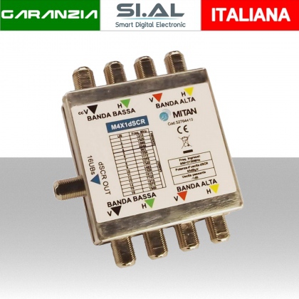 Multiswitch dCSS 1 uscita a 4 ingressi SAT e 4 passanti per distribuzione in cascata Mitan M4X1dSCR