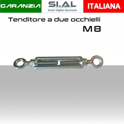 Tenditore a due occhi zincato filetto M8 mm occhiello dIametro 11 mm