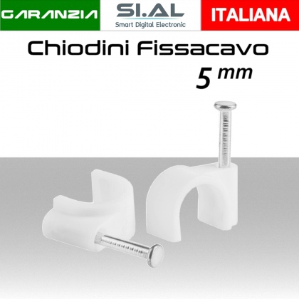 Chiodini fissacavo 5 mm bianchi in acciao per cavi tondi confezione da 100 pz.