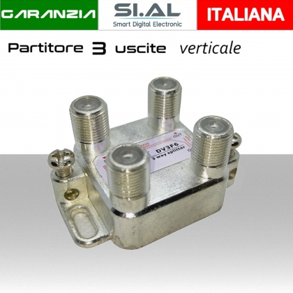 Partitore tv 3 uscite verticali a connettore F schermato in classe A divisore banda TV e Satellite Mitan DV3F6