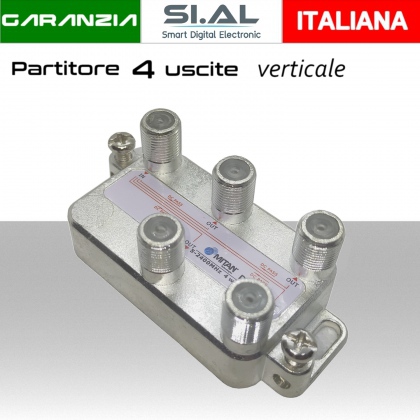 Partitore tv 4 uscite verticali a connettore F schermato in classe A divisore banda TV e Satellite Mitan DV4F8