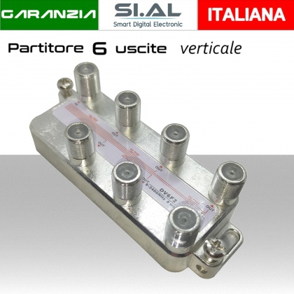 Partitore tv 6 uscite verticali a connettore F schermato in classe A divisore banda TV e Satellite Mitan DV6F2