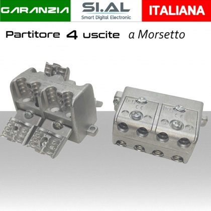 Partitore tv 4 uscite a morsetto schermato in classe A divisore banda TV e Satellite Mitan ETS408