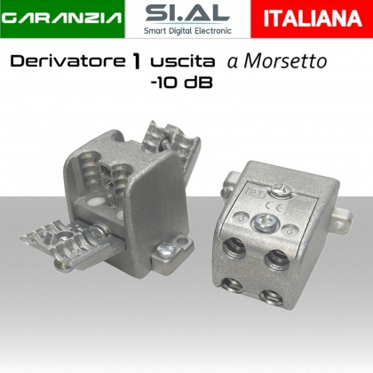 Derivatore antenna 1 uscita a morsetto attenuazione -10dB con 1 via passante DC schermato per banda TV e Satellite mitan ETD110