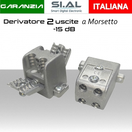 Derivatore antenna  2 uscite a morsetto attenuazione -15dB con 1 via passante DC schermato per banda TV e Satellite mitan ETD215