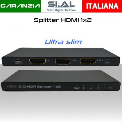 Splitter hdmi 4K ultra hd 1x2 compatto con HDCP 2.2 e banda 18 Gbps 