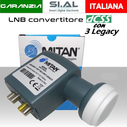 Lnb dCSS 1 uscita con 3 Legacy illuminatore unicable per parabola satellitare offset universale MITAN SLD31