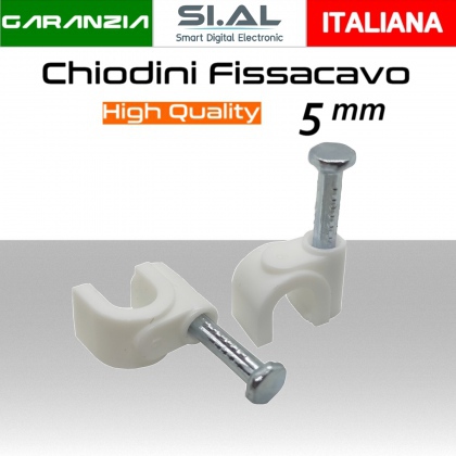 Chiodini fissacavo 5mm bianchi in acciao alta qualità per cavi tondi confezione da 100 pz.Microtek