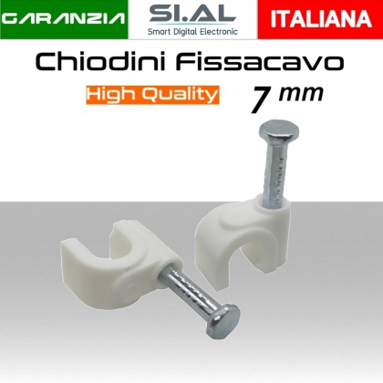 Chiodini fissacavo 7mm bianchi in acciao alta qualità per cavi tondi confezione da 100 pz.Microtek