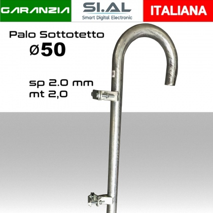 Palo sottotetto con curva 2 metri spessore 2mm diametro 50mm per antenna TV 