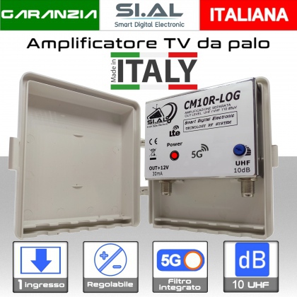 Amplificatore antenna TV 1 ingresso UHF 10dB regolabile Filtro 5G 