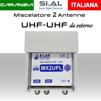 Miscelatore antenna TV a 2 ingressi UHF- UHF da palo contenitore schermato LTE