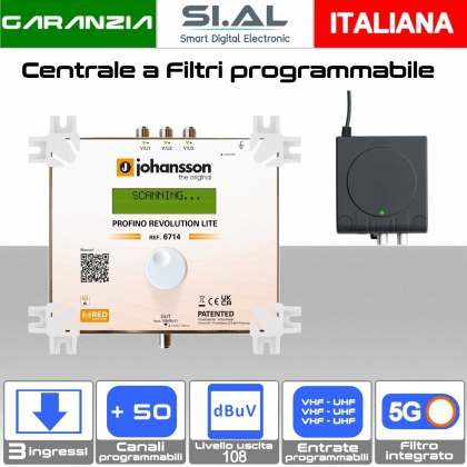 Centralina tv programmabile 3 ingressi VHF-UHF a filtri digitali 5G Ready Johansson J6714