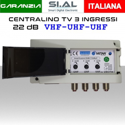 Centralino antenna TV da interno 3 ingressi BIII-UHF-UHF 22dB serie Mitan SJU323G