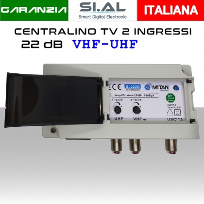 Centralino antenna TV Autoalimentato 2 ingressi  BIII-UHF 22dB da interno con Filtro 5G LTE serie MITAN SJU222G