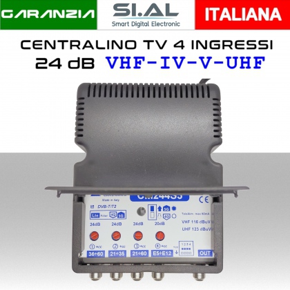 Centralino antenna TV Autoalimentato 4 ingressi BIII-IV-V-UHF 24dB da interno con Filtro 5G LTE serie Elar CM244S3