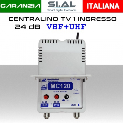 Centralino antenna TV Autoalimentato 1 ingresso BIII/UHF 24dB da interno con Filtro 5G LTE serie Elar MC120