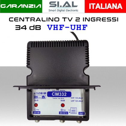 Centralino antenna TV Autoalimentato 2 ingressi BIII/UHF 34dB da interno con Filtro 5G LTE serie Elar CM332