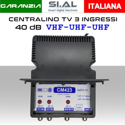 Centralino antenna TV Autoalimentato 3 ingressi BIII/UHF/UHF 40dB da interno con Filtro 5G LTE serie Elar CM423