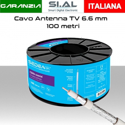 Bobina Cavo Coassiale Per Antenna SAT – 100 Mt, Diametro 6,7 Mm, Ideale Per Impianti TV Satellitari