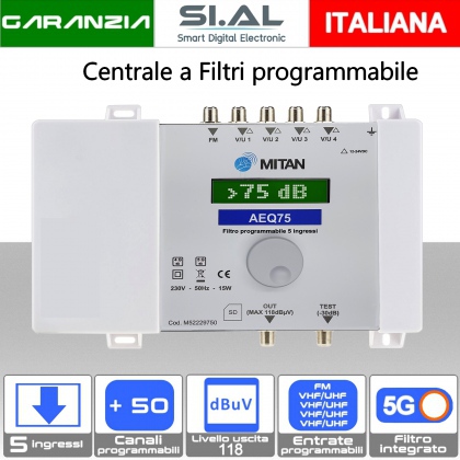 Centralina tv programmabile 5 ingressi VHF-UHF a filtri digitali 5G Ready MITAN AEQ75