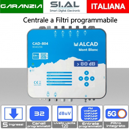 Centralina tv programmabile 5 ingressi VHF-UHF a filtri digitali 5G Ready ALCAD CAD-804 