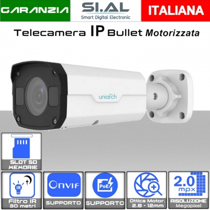 Telecamera IP ottica Motorizzata 2.8- 12mm  bullet 2 megapixel da esterno PoE Uniarch