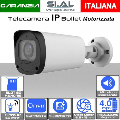 Telecamera IP ottica Motorizzata 2.8- 12mm bullet 4 mp da esterno PoE con microfono incorporato Uniarch
