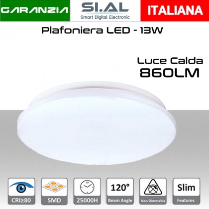 Plafoniera LED 13W luce calda 860 lumen Ø260x55mm