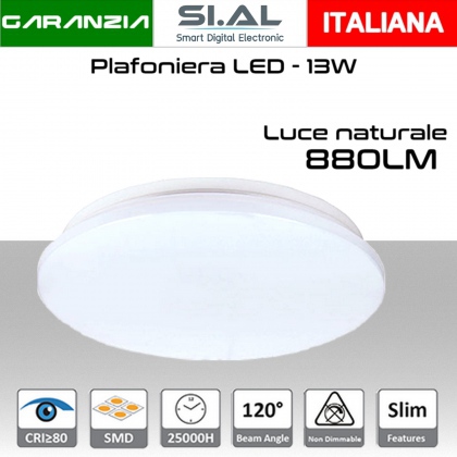 Plafoniera LED 13W luce naturale  880 lumen Ø260x55mm