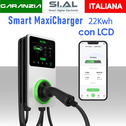 Colonnina ricarica auto elettriche 22Kwh 32A IP65 WallBox Autel con Display WI-FI Bluetooth  Ethernet supporto sim 4G e Cavo di ricarica da 5 metri