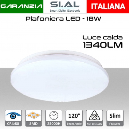 Plafoniera LED 18W luce calda 1340 lumen Ø330x55mm