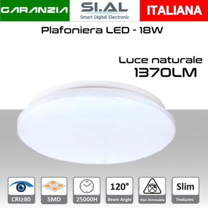 Plafoniera LED 18W luce naturale 1370 lumen  Ø330x55mm