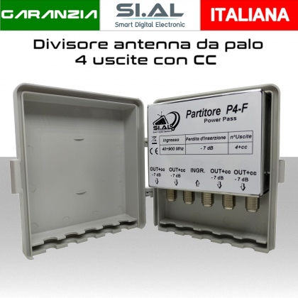 Partitore antenna TV 4 uscite da palo divisore con passaggio CC su 4 uscite