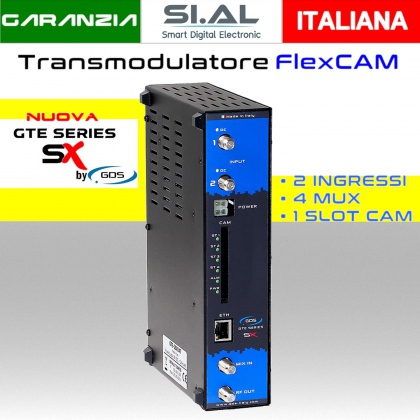 Transmodulatore GDS serie GTE-SX a 2 ingressi SAT multistream 1 slot FlexCAM 