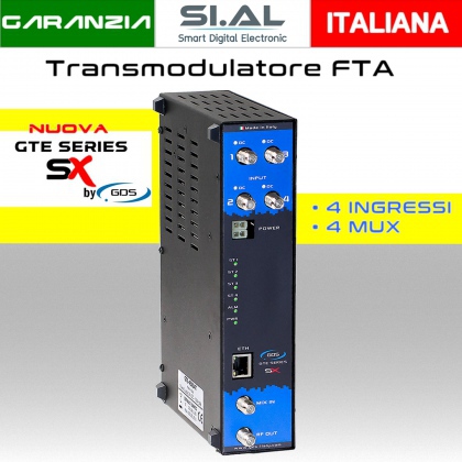 Transmodulatore GDS serie GTE-SX a 4 ingressi SAT multistream canali FTA