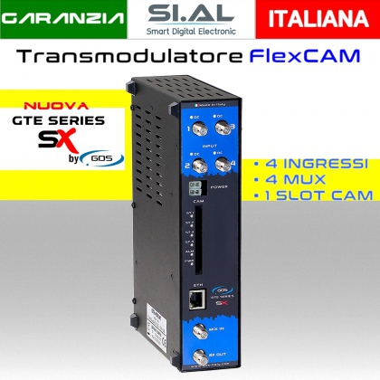 Transmodulatore GDS serie GTE-SX a 4 ingressi SAT multistream 1 slot FlexCAM